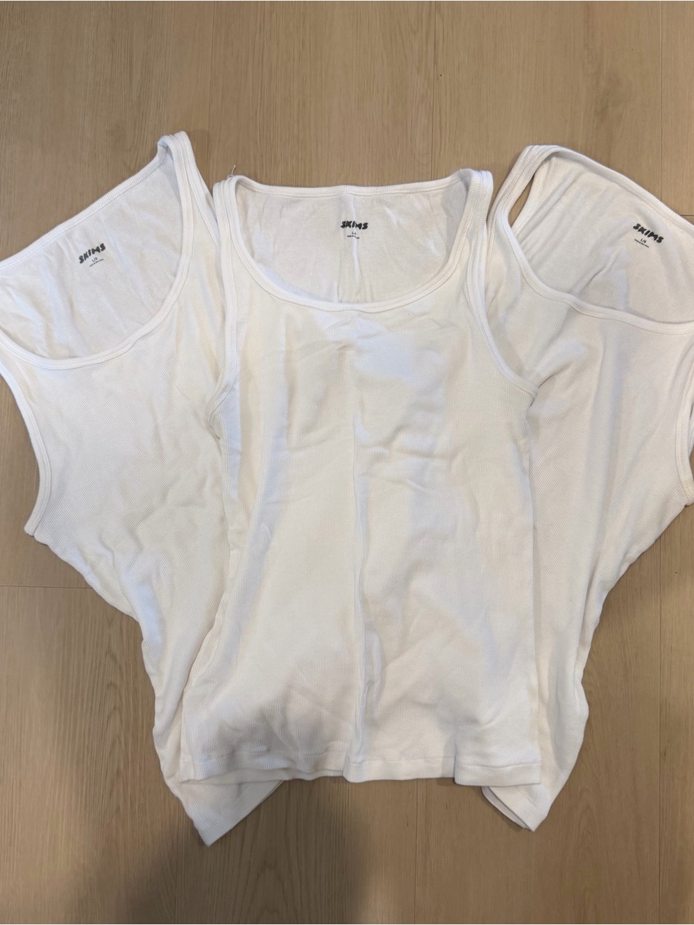 SKIMS 3 Pack White Ribbed Tank Top (White)